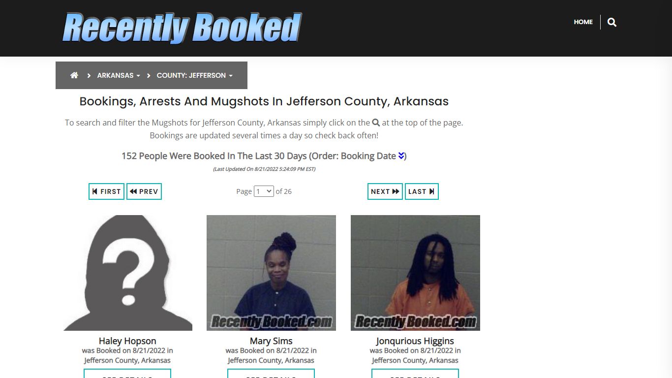 Bookings, Arrests and Mugshots in Jefferson County, Arkansas