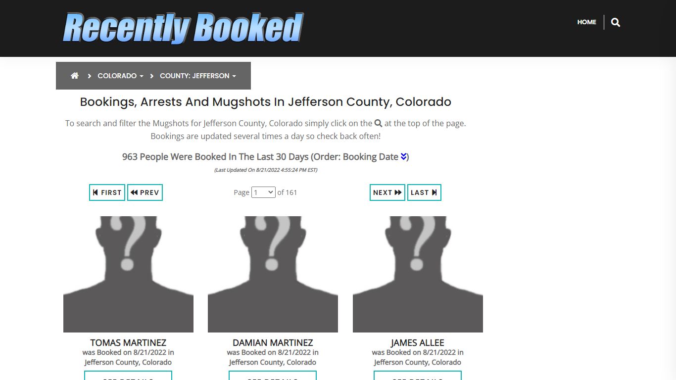 Bookings, Arrests and Mugshots in Jefferson County, Colorado