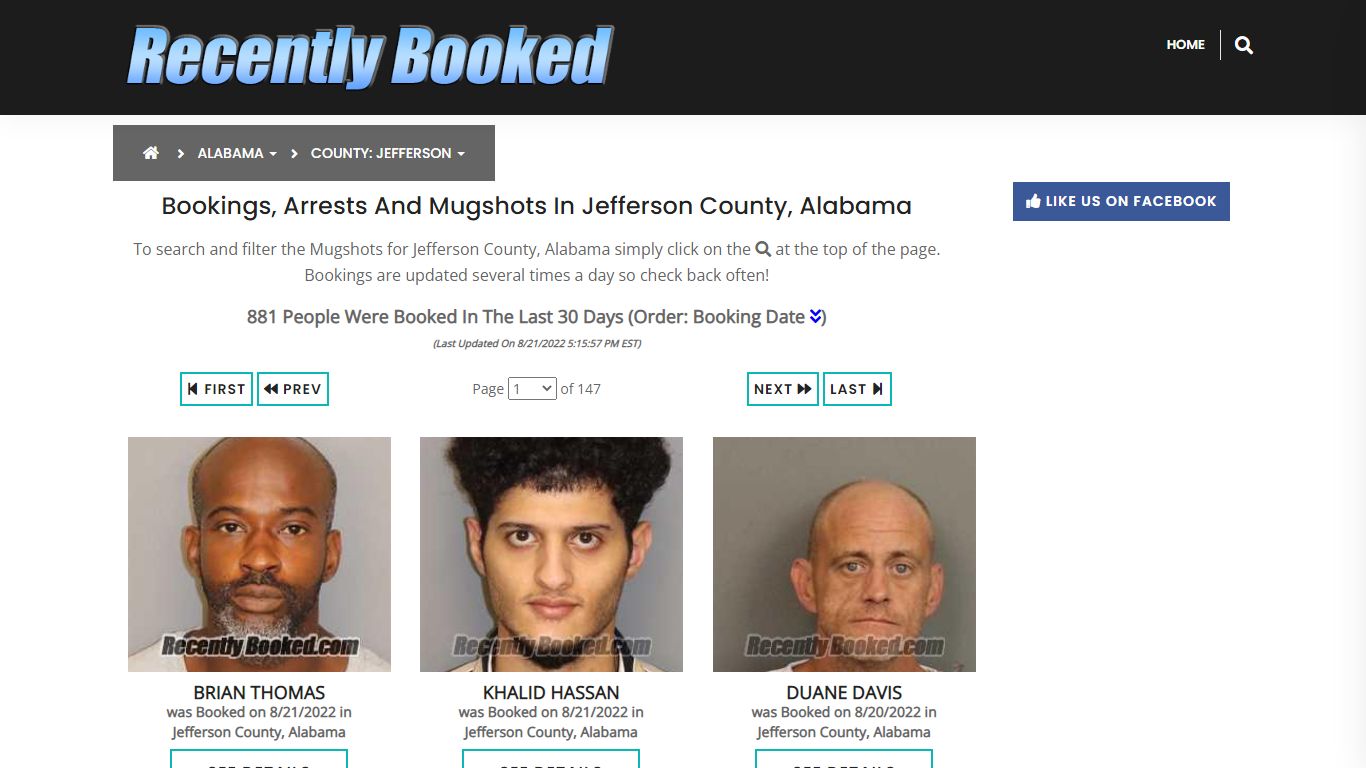 Bookings, Arrests and Mugshots in Jefferson County, Alabama