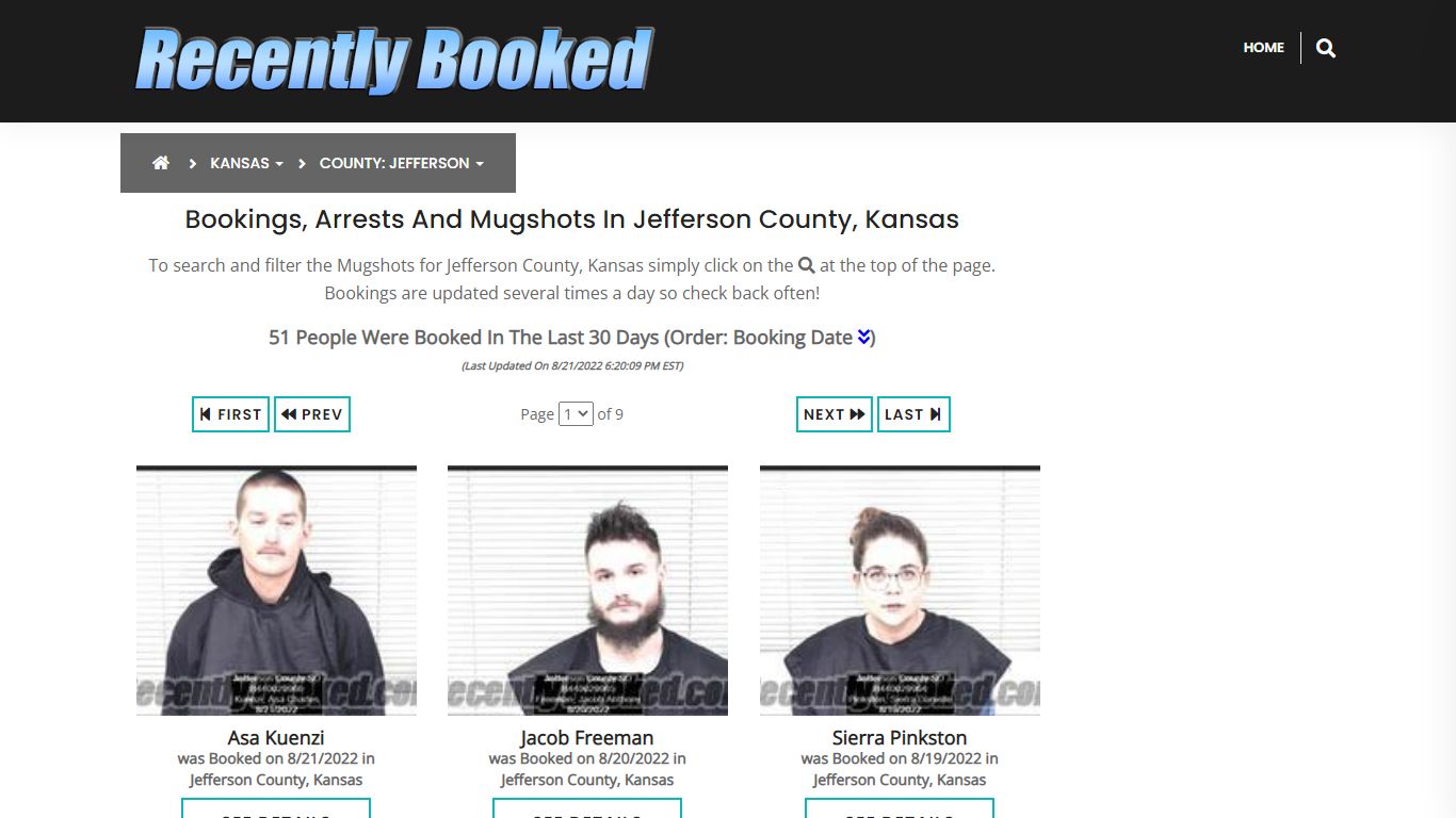 Bookings, Arrests and Mugshots in Jefferson County, Kansas